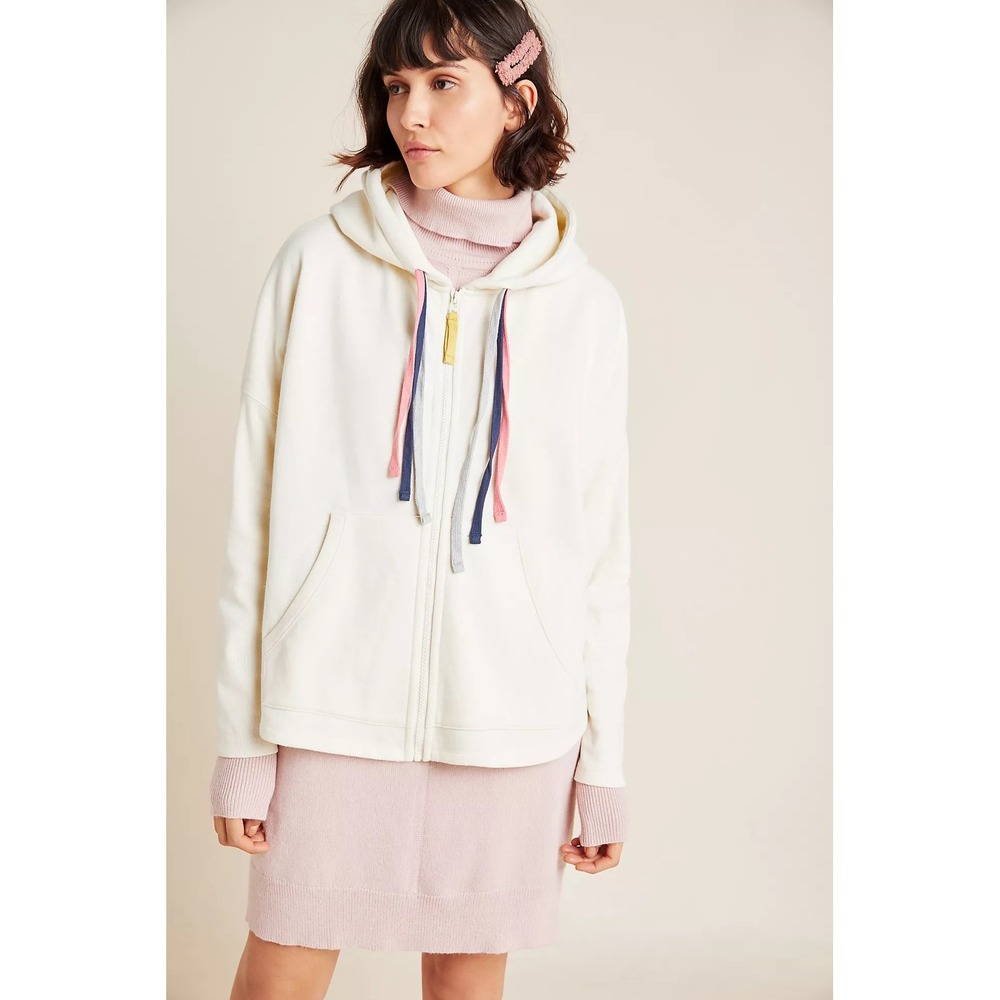 Anthropologie SATURDAY SUNDAY Danielle Fleece Zip Hoodie Jacket Hooded Ivory M